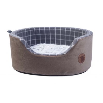 Grey Check Oval Pet Bed