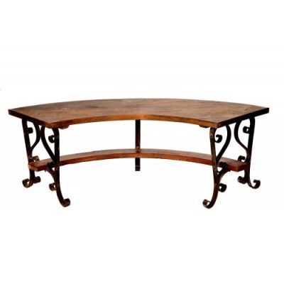 Curved Wrought Iron and Wood Kadai Bench