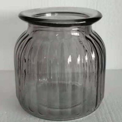 Smokey Grey Ribbed Glass Vase