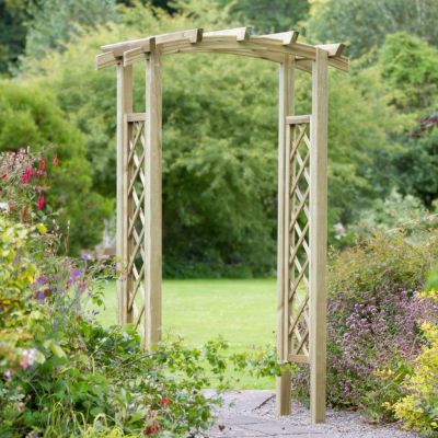 Wooden Garden Arch on path in garden